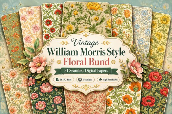 Download Vintage William Morris Style Floral - Premium Bundle