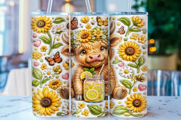 Download Inflated Highland Cow Sunflower Tumbler - Premium Bundle